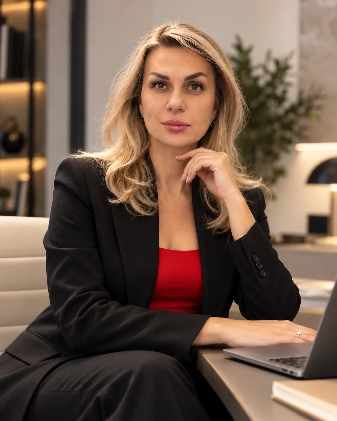 Олена Ткачук за робочим столом з ноутбуком